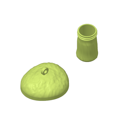 Yellow-green slicer preview of a mushroom cap and separate threaded stem on a black background